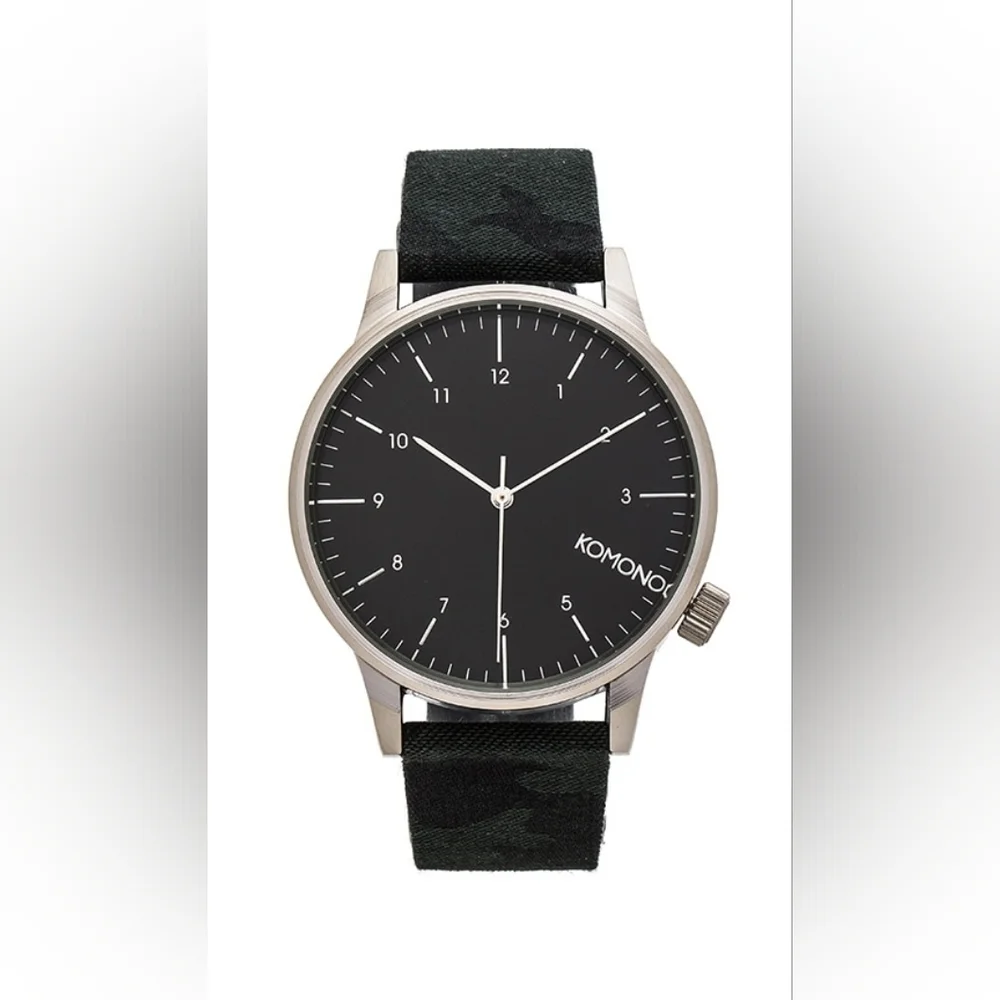 Komono The Winston Mens Minimalist Watch Green Face Camo Lthr Band Needs Battery